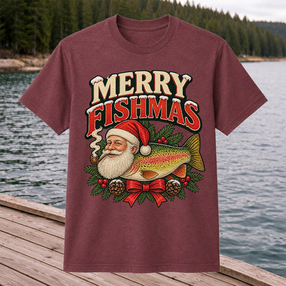 Merry Fishmas Santa Rainbow Trout Christmas Fishing T-Shirt