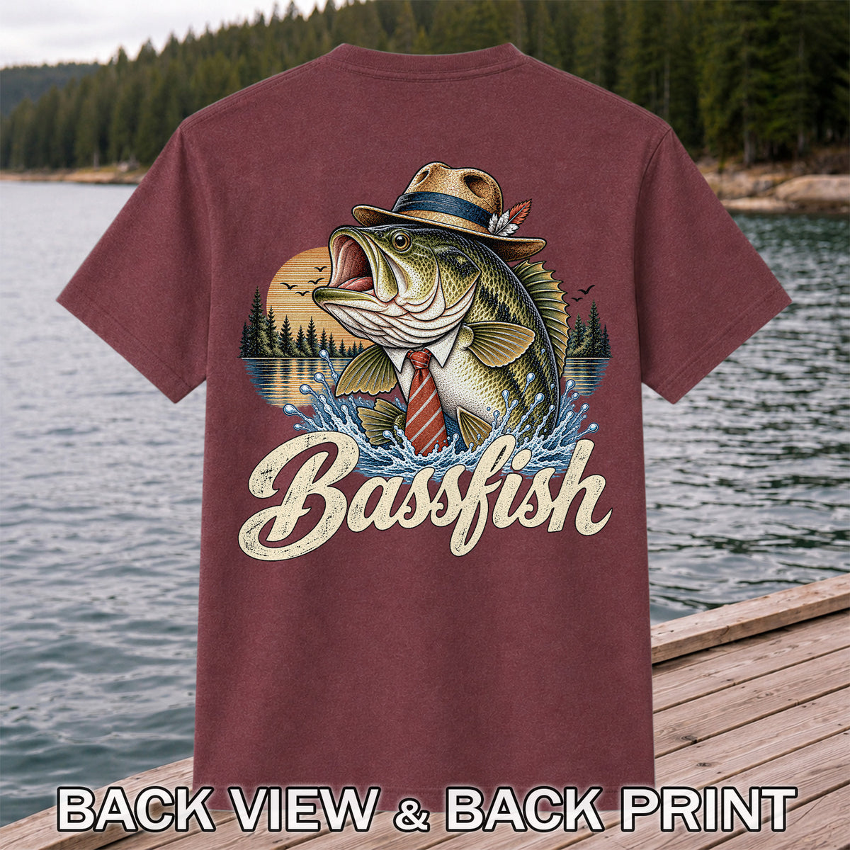 Cowboy Hat Bass Fishing Graphic T-Shirt | Back Print