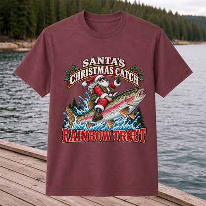Santa's Christmas Catch Rainbow Trout Fishing T-Shirt