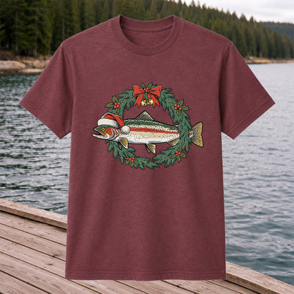 Christmas Trout Wreath Fishing Graphic T-Shirt