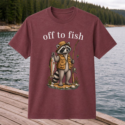 Off to Fish Raccoon Angler Funny Fishing T-Shirt