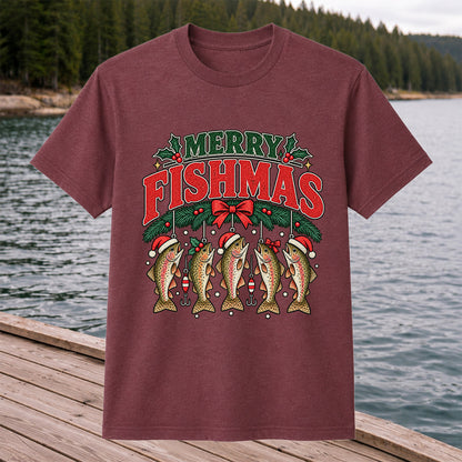 Merry Fishmas Christmas Rainbow Trout Fishing T-Shirt