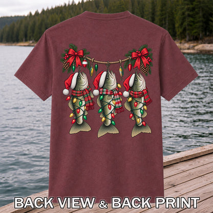 Christmas Fish Ornament Fishing Graphic T-Shirt | Back Print