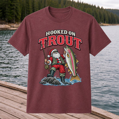 Hooked on Trout Santa Claus Rainbow Trout Christmas Fishing T-Shirt