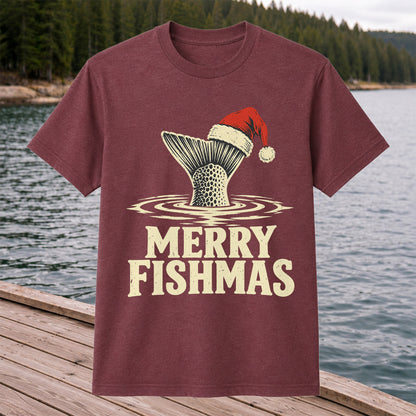 Merry Fishmas Santa Hat Trout Fishing Graphic T-Shirt
