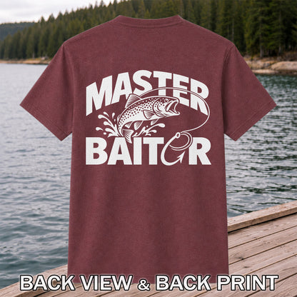 Master Baiter Funny Trout and Fishing Hook T-Shirt | Back Print