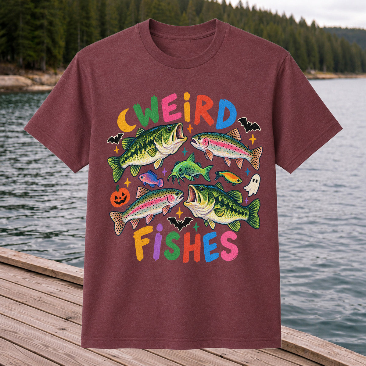 Weird Fishes Halloween Bass and Rainbow Trout Fishing T-Shirt