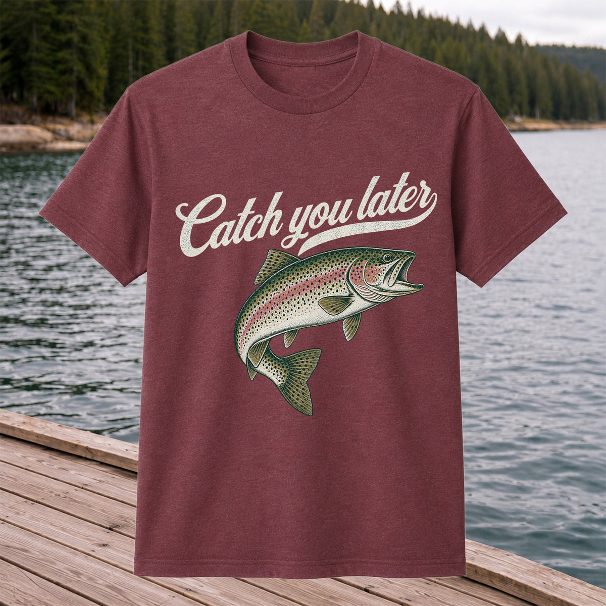Catch You Later Rainbow Trout Funny Fishing Graphic T-Shirt
