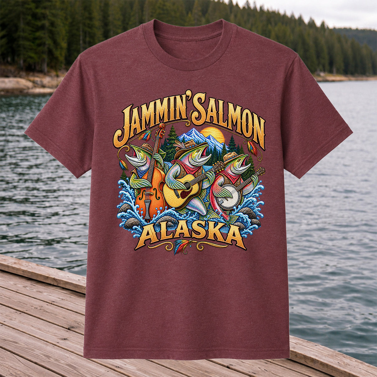 Salmon Music Band Alaska Fishing Graphic T-Shirt