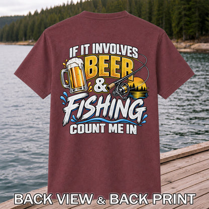 Beer and Fishing Funny Angler Graphic T-Shirt | Back Print