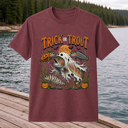 Trick or Trout Halloween T-Shirt Funny Trout Fishing Halloween Tee