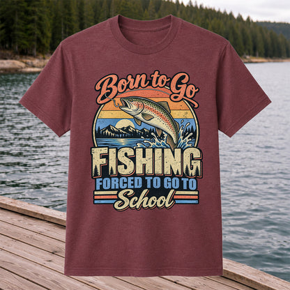 Born to Go Fishing Forced to Go to School Retro Rainbow Trout T-Shirt