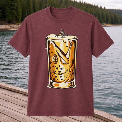 Vintage Trout in a Beer Glass Fishing Graphic T-Shirt