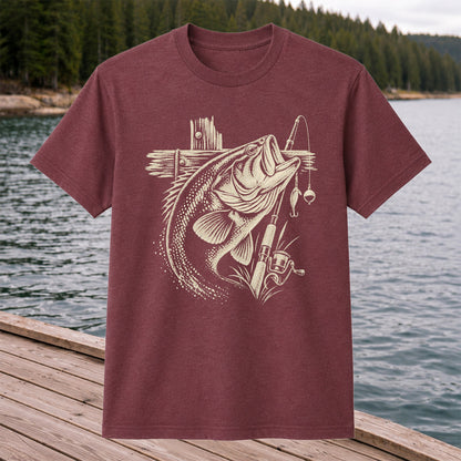 Largemouth Bass Fishing Rod Vintage Graphic T-Shirt