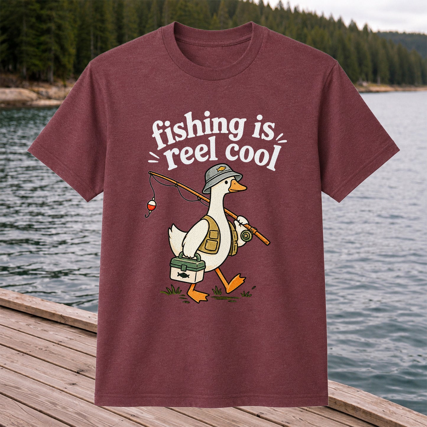 Fishing Is Reel Cool Duck Angler Funny Fishing T-Shirt