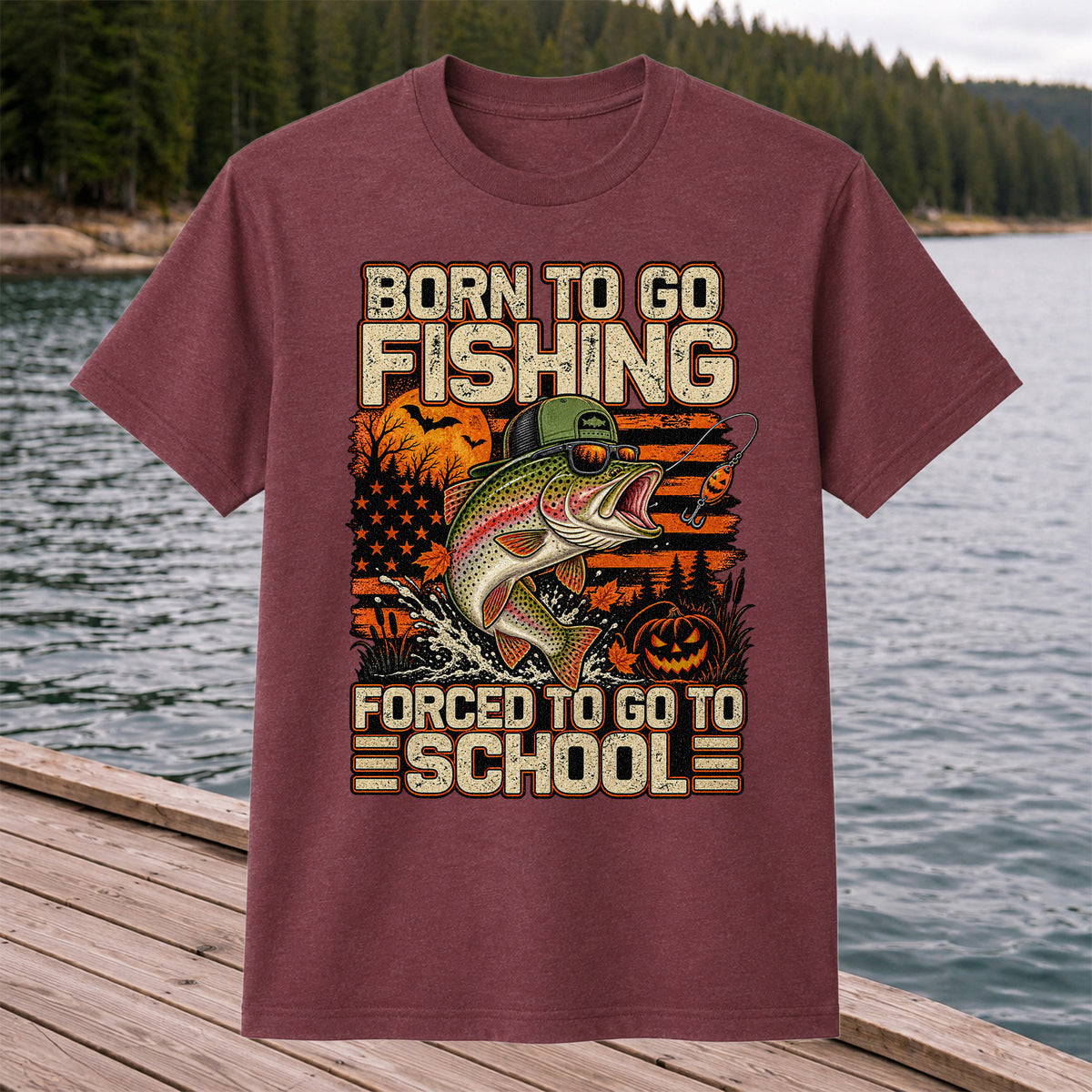 Born to Go Fishing Forced to Go to School Halloween Rainbow Trout T-Shirt
