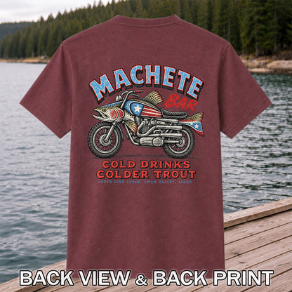 Machete Bar Cold Drinks Colder Trout Fishing T-Shirt | Back Print