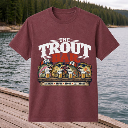 The Trout Bar Rainbow Brown Brook Cutthroat Funny Fishing T-Shirt