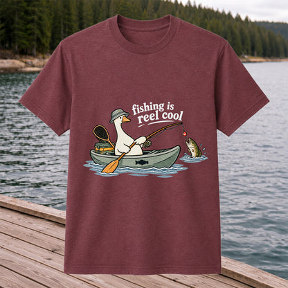 Fishing Is Reel Cool Duck in Canoe Funny Fishing T-Shirt