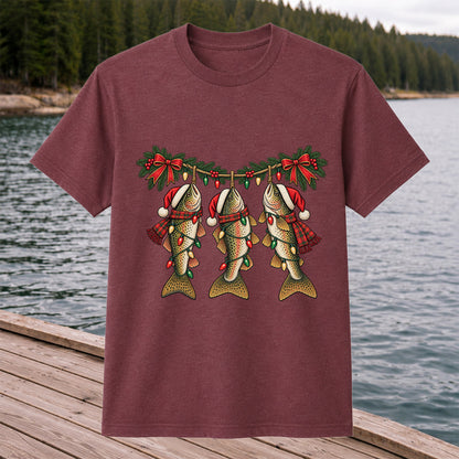 Festive Trout String Lights Christmas Fishing T-Shirt