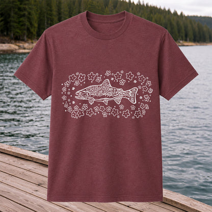 Brown Trout Surrounded by Wildflowers Fishing Graphic T-Shirt
