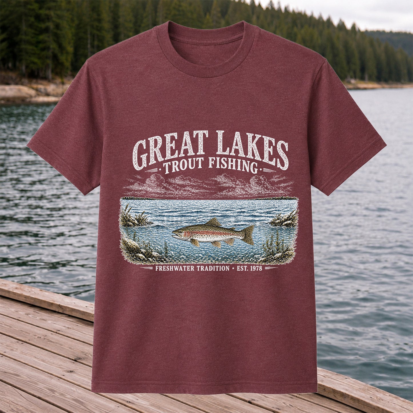 Great Lakes Trout Fishing Freshwater Tradition Est. 1978 Graphic T-Shirt