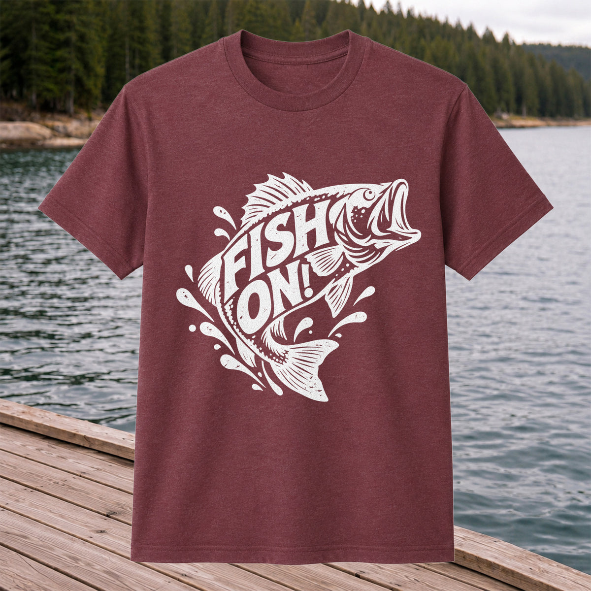 Fish On! Jumping Bass Fishing Distressed Graphic T-Shirt