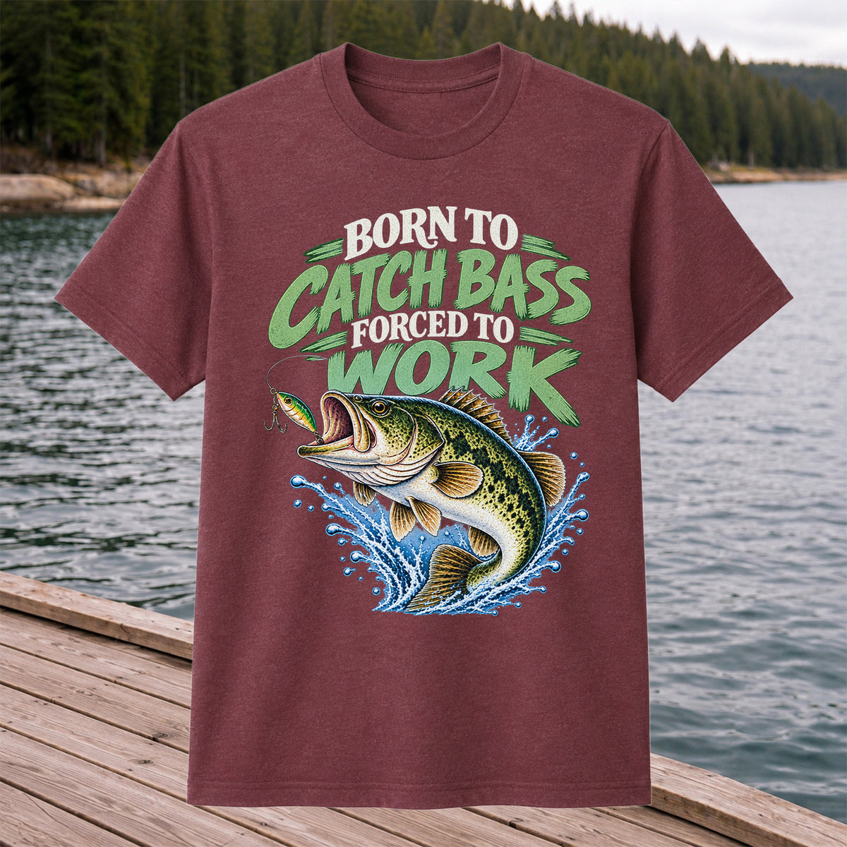 Born to Catch Bass Forced to Work Fishing T-Shirt