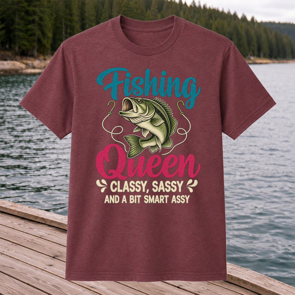 Fishing Queen Bass Funny Fishing Graphic T-Shirt