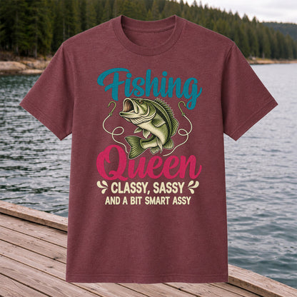 Fishing Queen Bass Funny Fishing Graphic T-Shirt