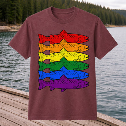 Rainbow Colored Trout Stack Fishing Graphic T-Shirt