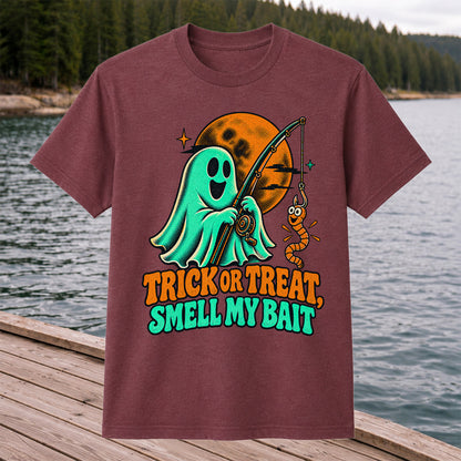 Trick or Treat, Smell My Bait Ghost Halloween Fishing T-Shirt