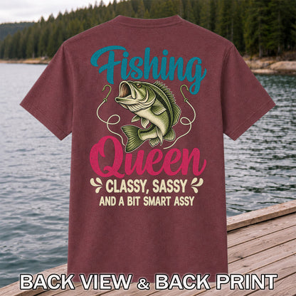 Fishing Queen Bass Funny Fishing Graphic T-Shirt | Back Print