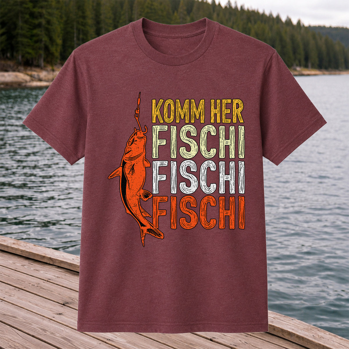 Komm Her Fischi Fischi Funny Catfish Fishing Graphic T-Shirt