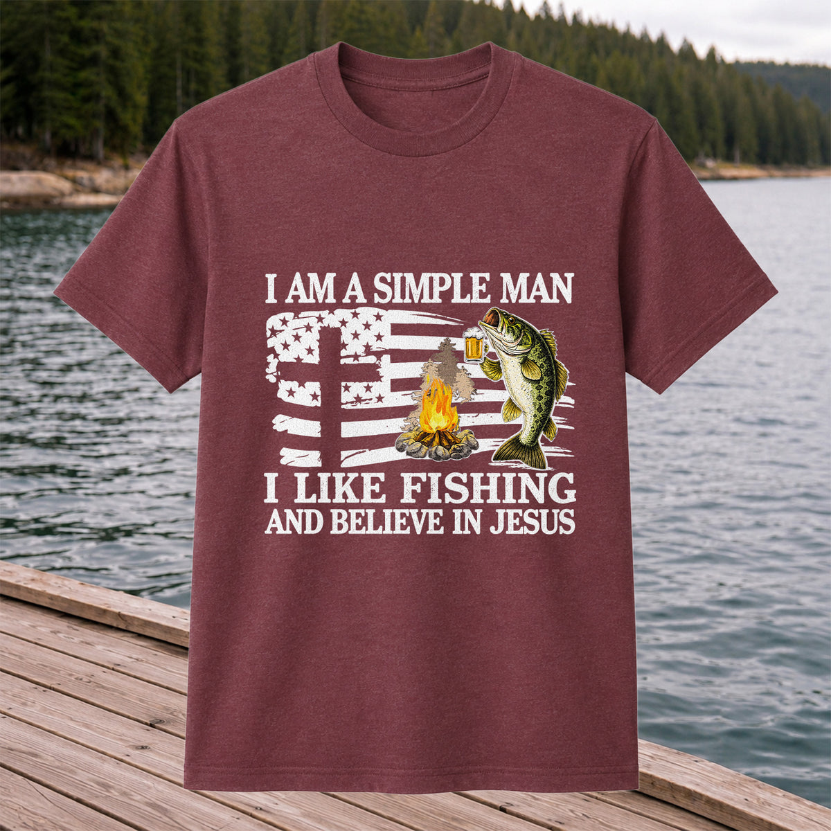 I Am a Simple Man Fishing Bass and Faith Graphic T-Shirt