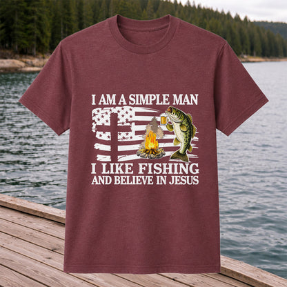 I Am a Simple Man Fishing Bass and Faith Graphic T-Shirt