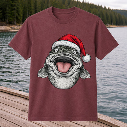 Funny Santa Hat Trout Christmas Fishing Graphic T-Shirt