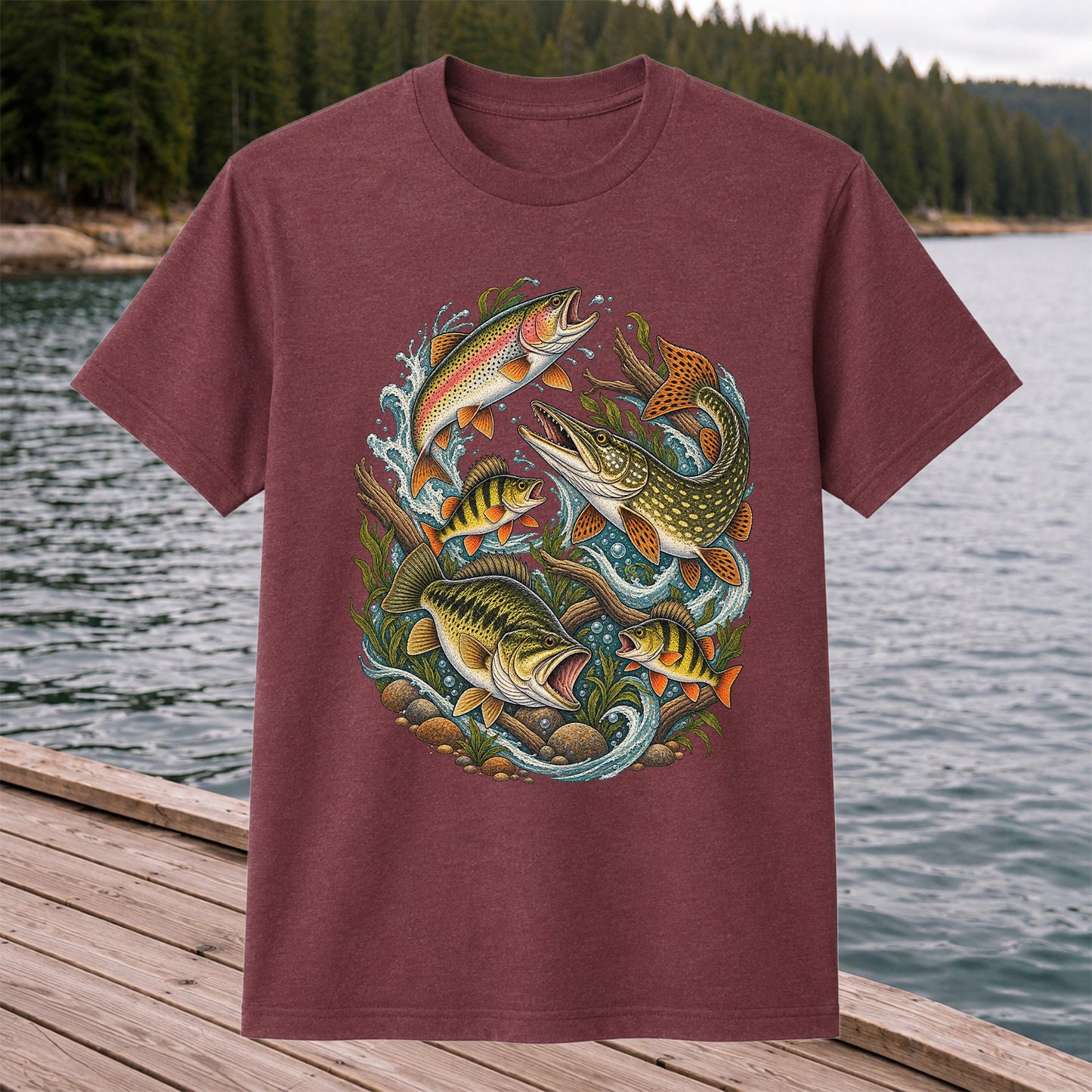 Trout Pike Bass and Perch Freshwater Fishing Graphic T-Shirt