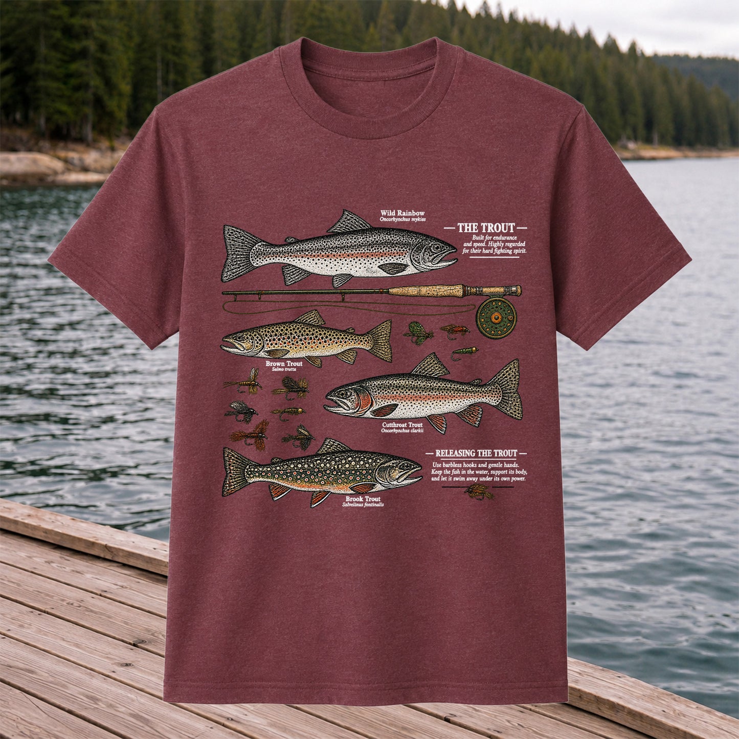 The Trout Species Chart Vintage Fly Fishing Graphic T-Shirt