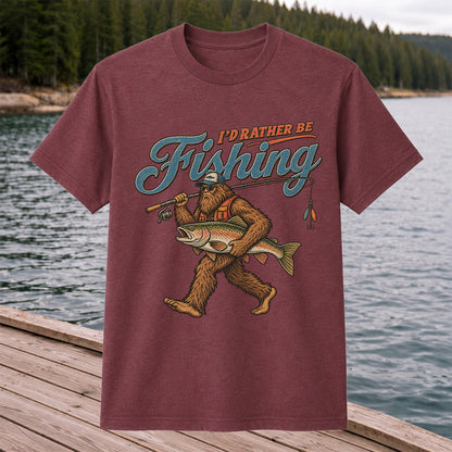 I'd Rather Be Fishing Bigfoot Trout Graphic T-Shirt