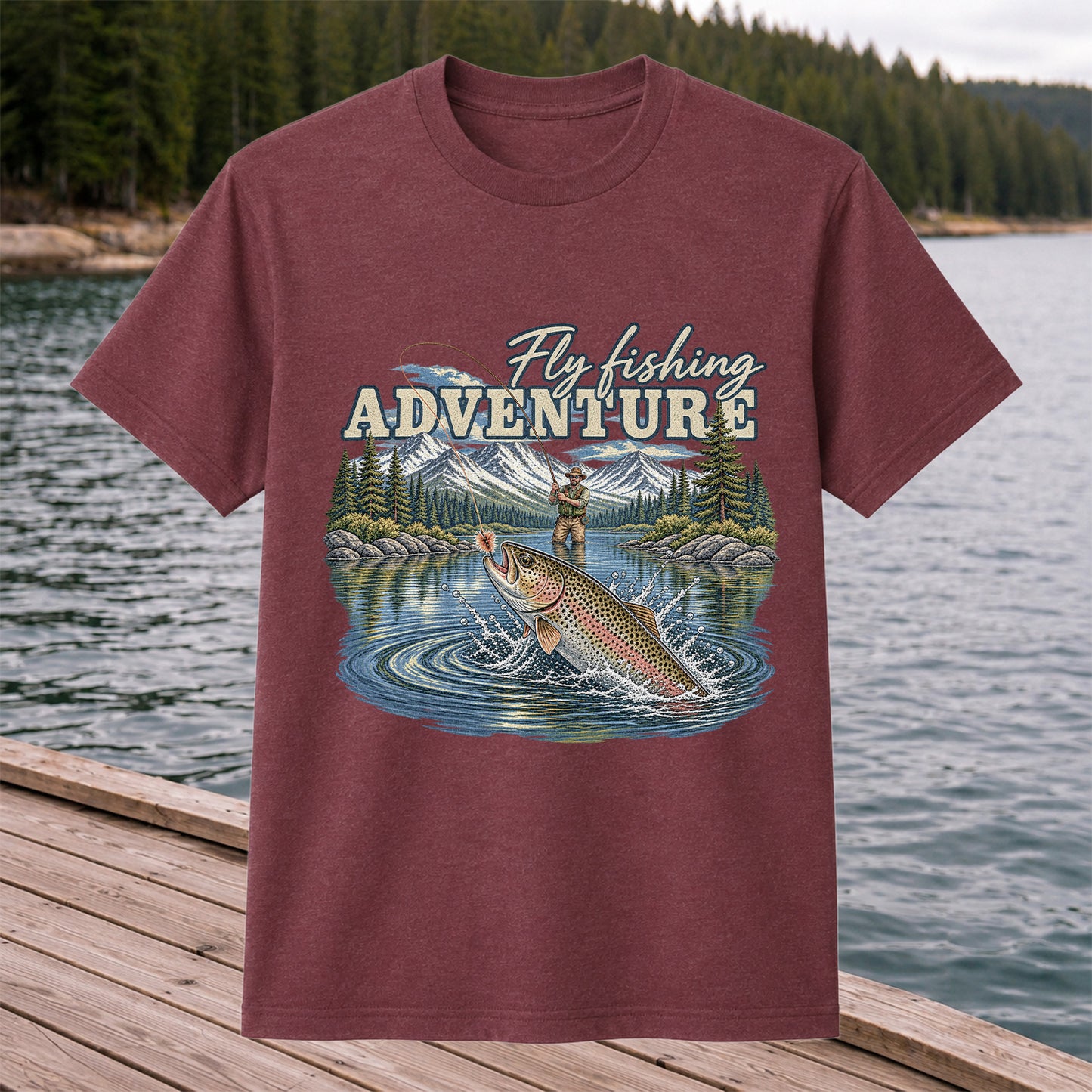 Fly Fishing Adventure Trout Mountain Lake Graphic T-Shirt