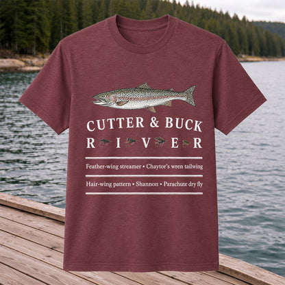 River Rainbow Trout and Classic Fly Patterns Fishing T-Shirt