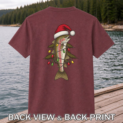 Christmas Trout Tree Fishing Graphic T-Shirt | Back Print