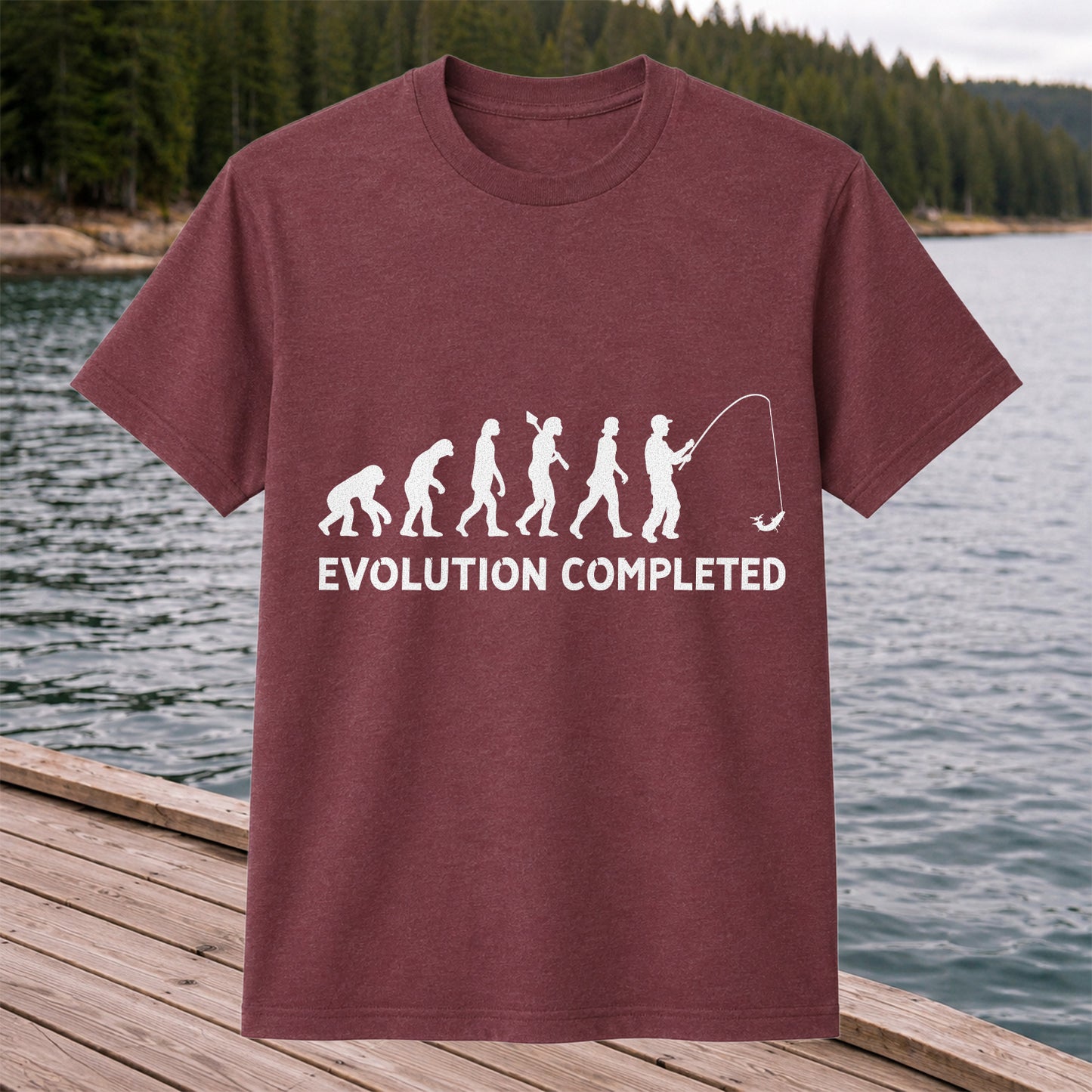Evolution Completed Angler Silhouette Funny Fishing T-Shirt