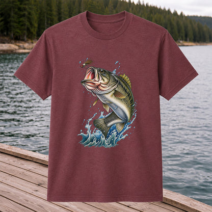 Largemouth Bass Leaping for a Fly Fishing Graphic T-Shirt