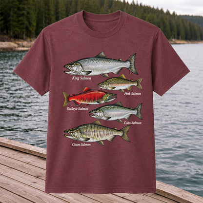 King Pink Sockeye Coho and Chum Salmon Fishing Graphic T-Shirt