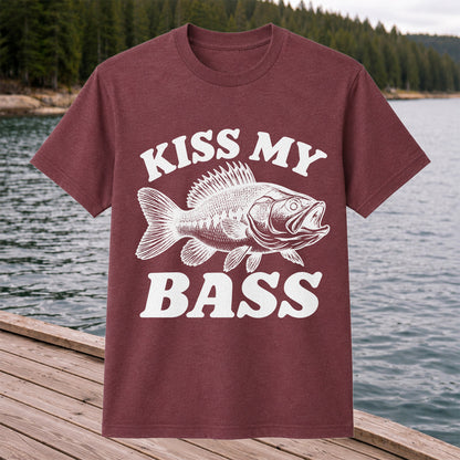 Kiss My Bass Blue Bass Funny Fishing Graphic T-Shirt