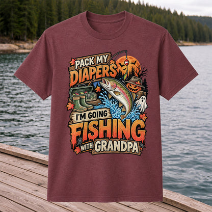 Pack My Diapers I'm Going Fishing With Grandpa Halloween Rainbow Trout T-Shirt