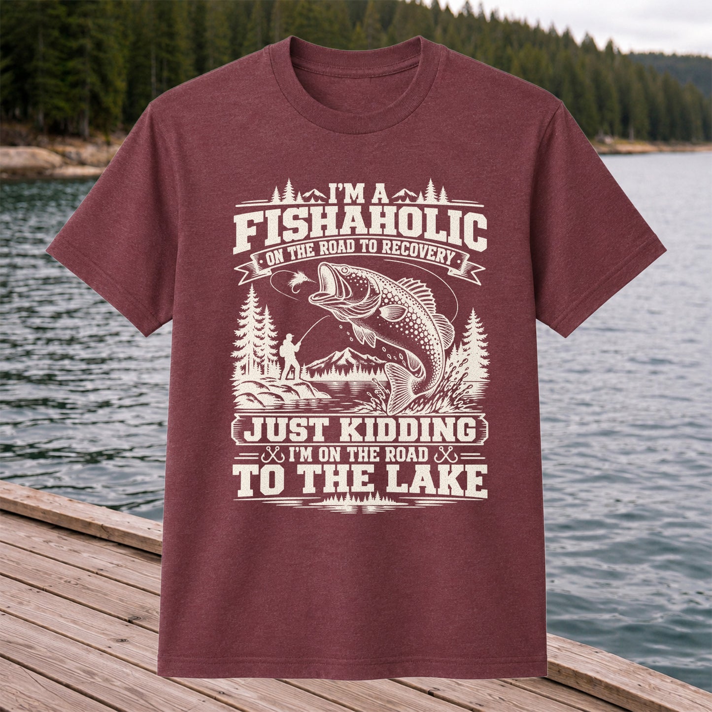 I'm a Fishaholic On the Road to Recovery Funny Trout Fishing T-Shirt