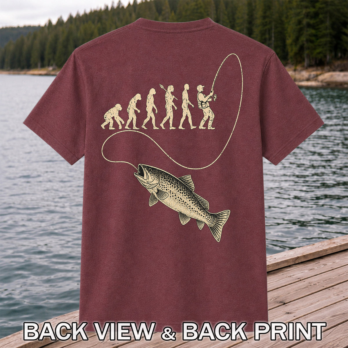 Evolution of an Angler Trout Fishing Graphic T-Shirt | Back Print